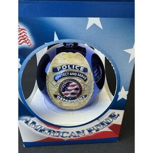 American Pride Glass Police Protect and Serve Blue Christmas Ball Ornament